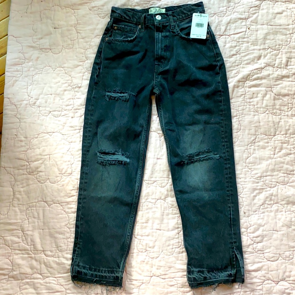 Free people black straight leg jeans